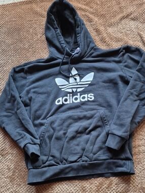 adidas Black Crewneck Hoodie with White Trefoil Logo
